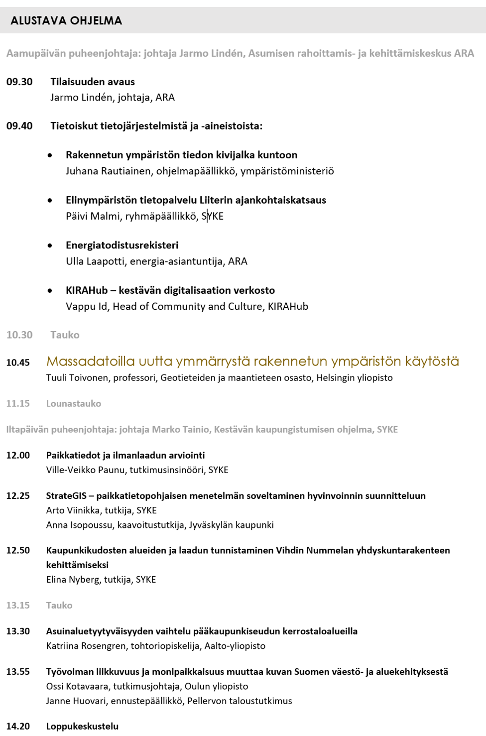 RASTI-webinaarin alustava ohjelma 2020